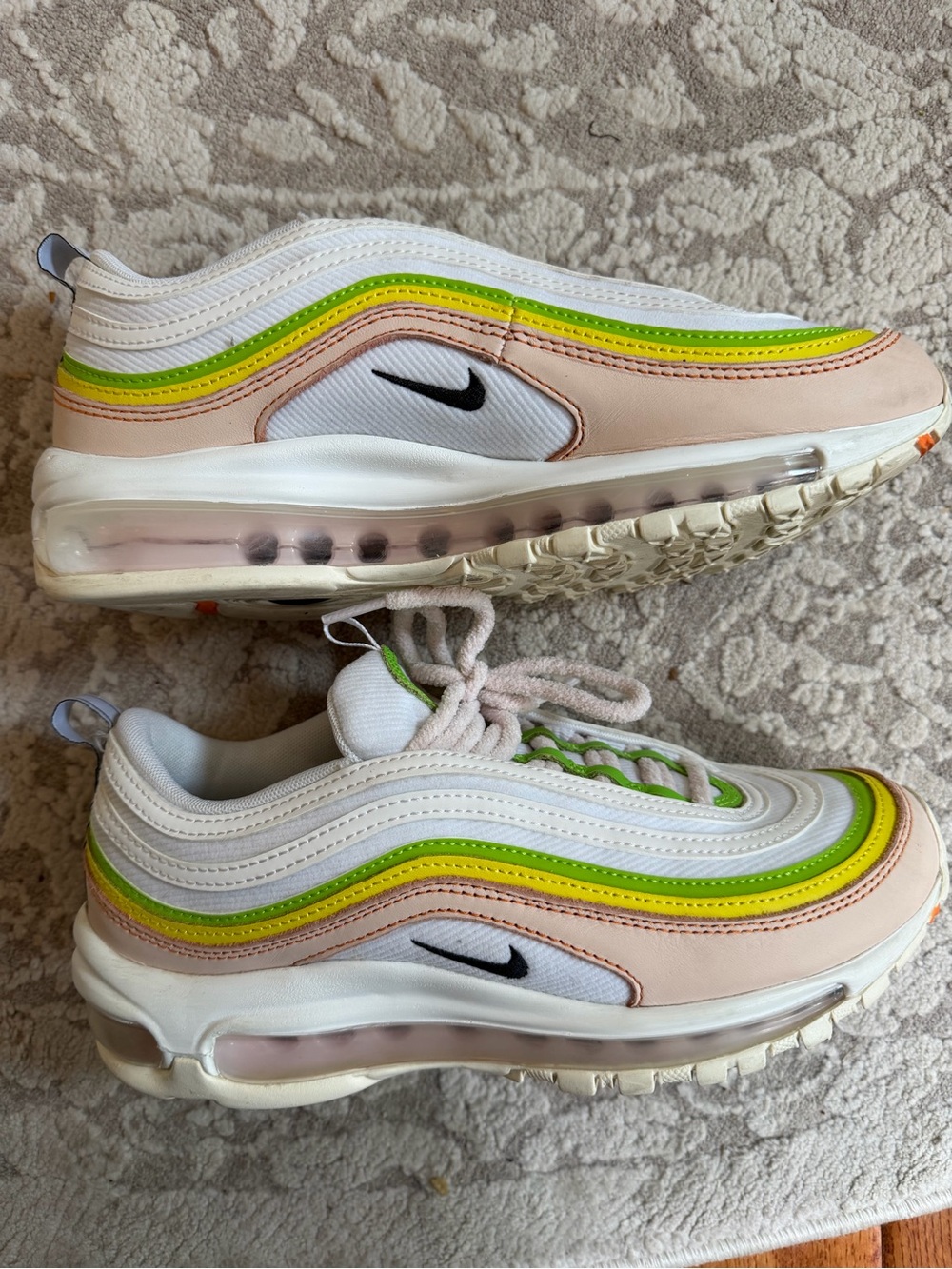 Nike Women Air Max 97 Sneakers - White, Pink, Green, Yellow size 8.5